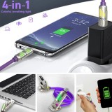 Câble USB 4-en-1 charge rapide 30W | USB-C vers USB silicone anti-nœuds LED RVB compatibilité multi-appareils et durable (2 m) - Gris